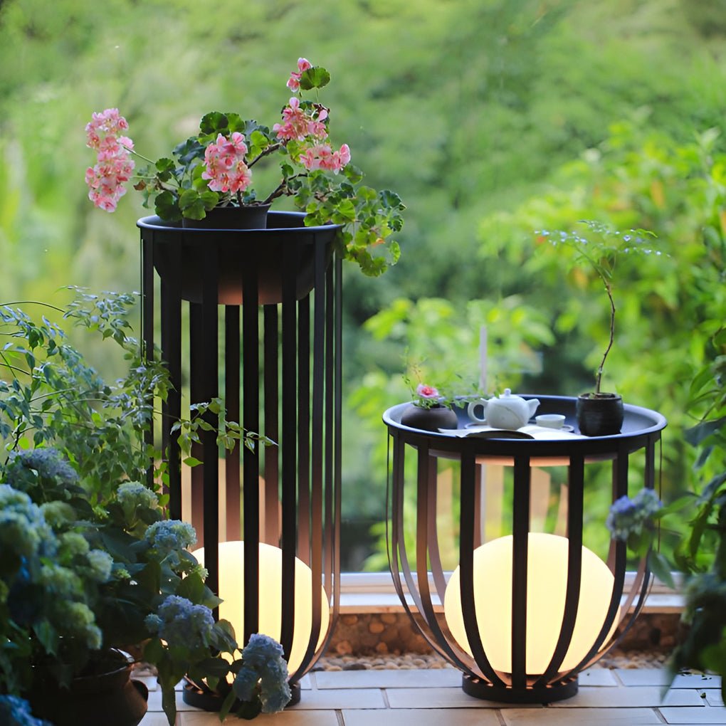 Industrial Solar LED Outdoor Lantern with Tray - Eco-Friendly Lighting Solutions