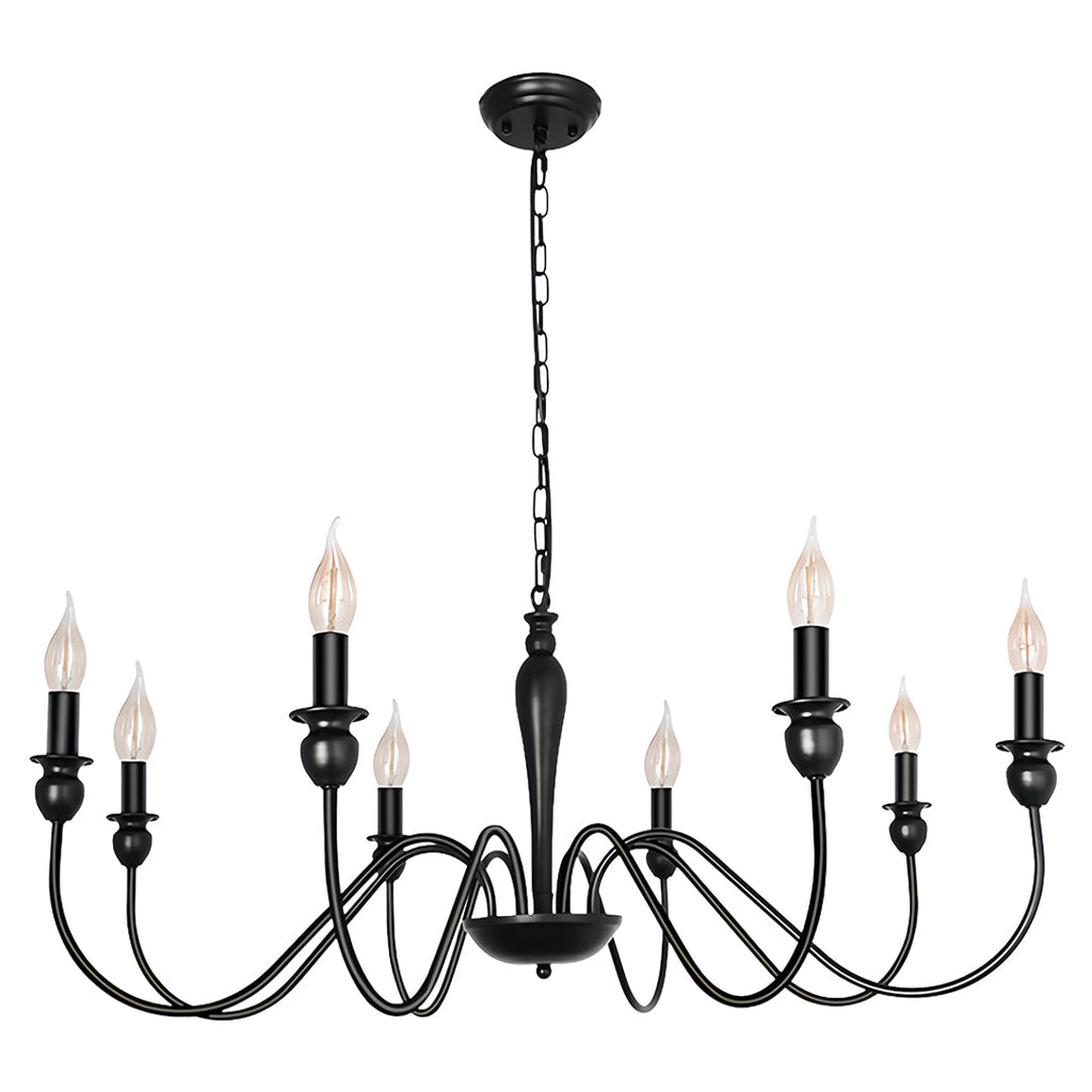 Black Candle Chandelier with Adjustable Chain Ceiling Light
