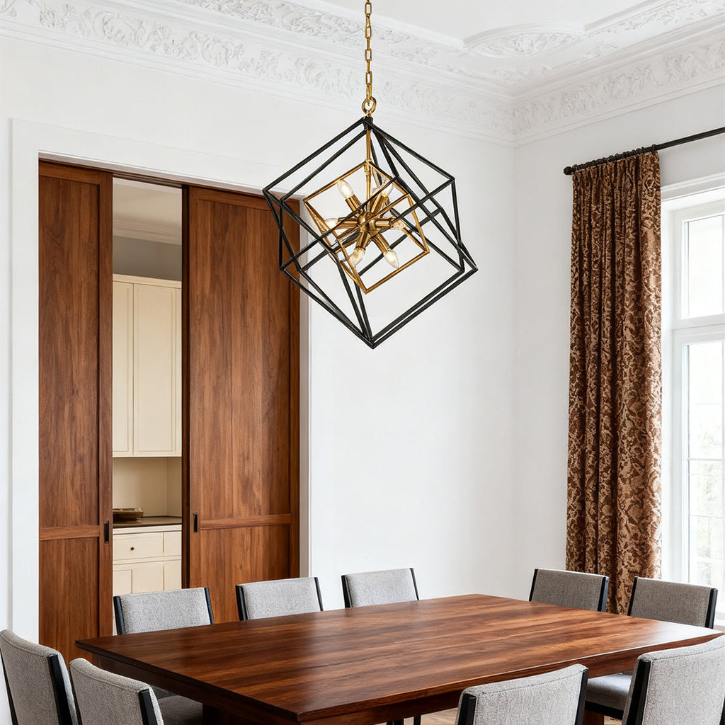 Square Pendant Light - Industrial Iron Dual-Color Ceiling Fixture