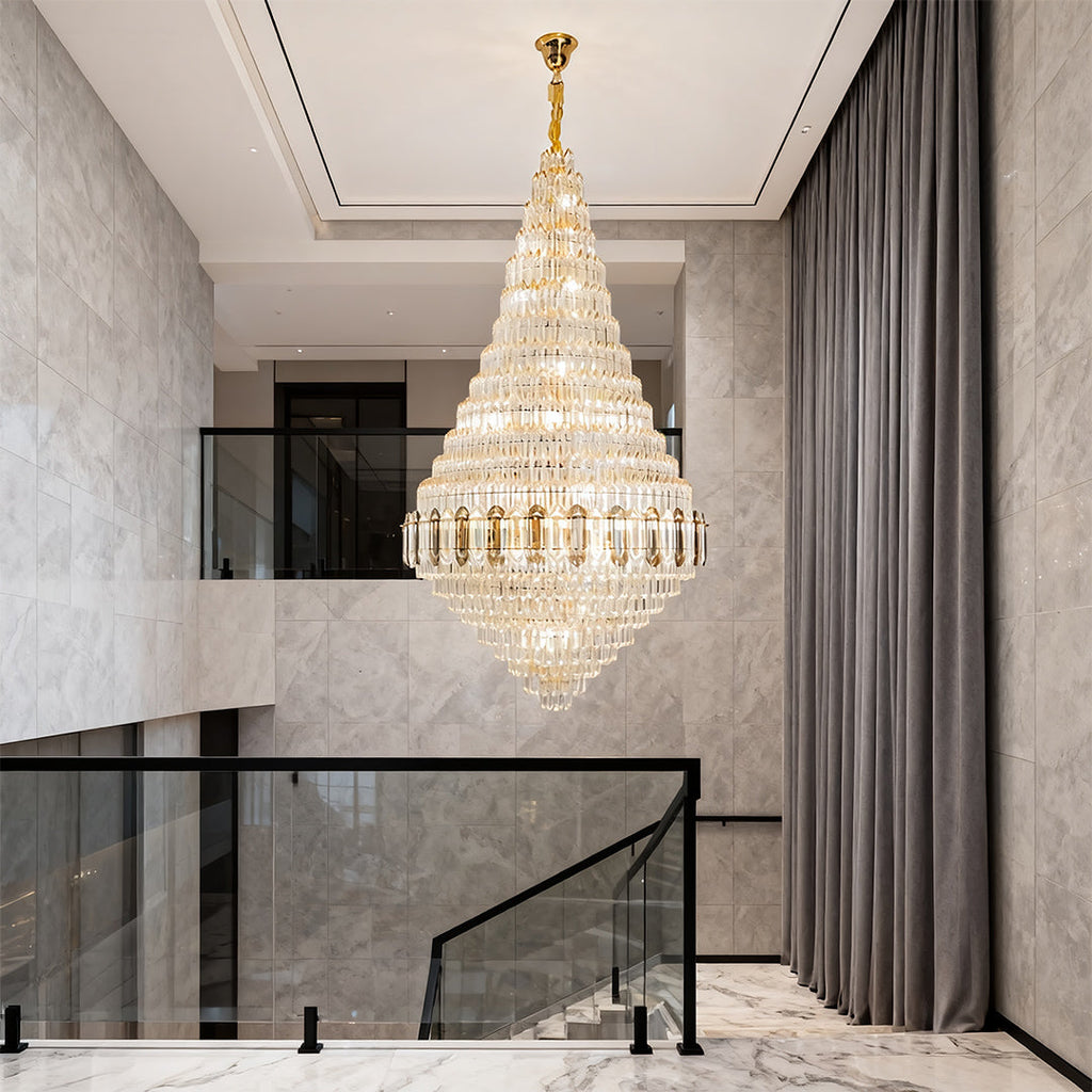 Large Gold Crystal Chandelier Luxury Art Glass Ceiling Light Adjustable