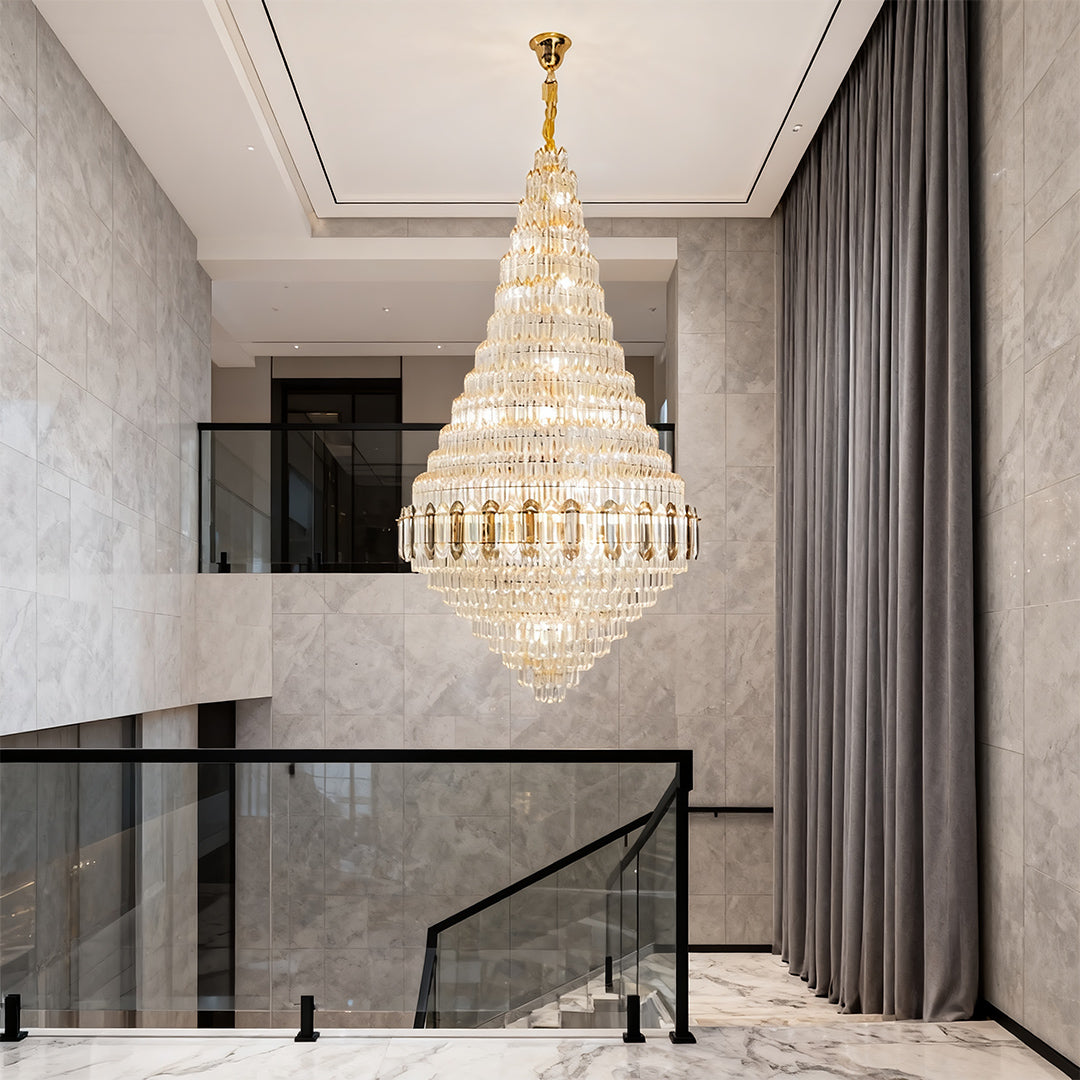 Large Gold Crystal Chandelier Luxury Art Glass Ceiling Light Adjustable