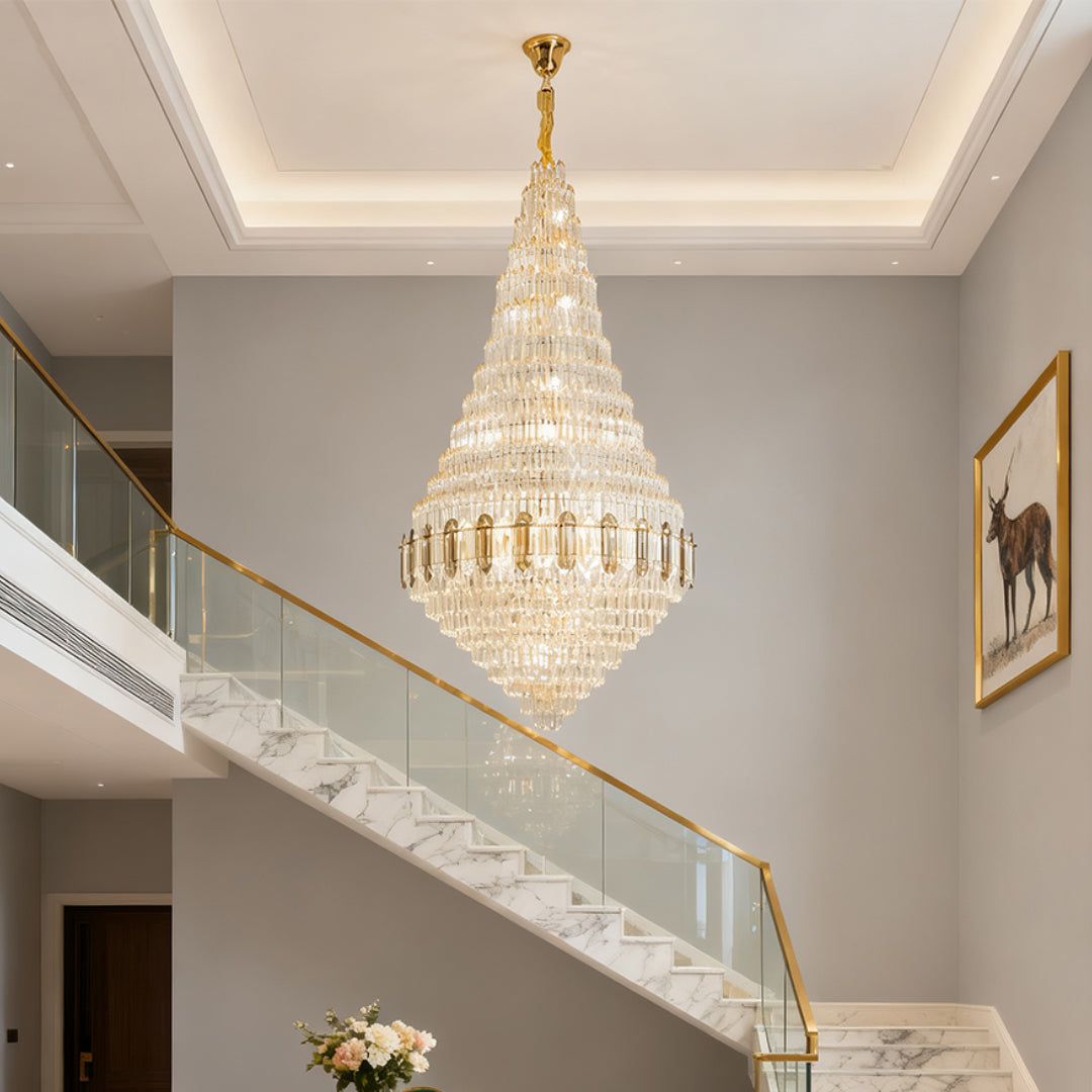 Large Gold Crystal Chandelier Luxury Art Glass Ceiling Light Adjustable