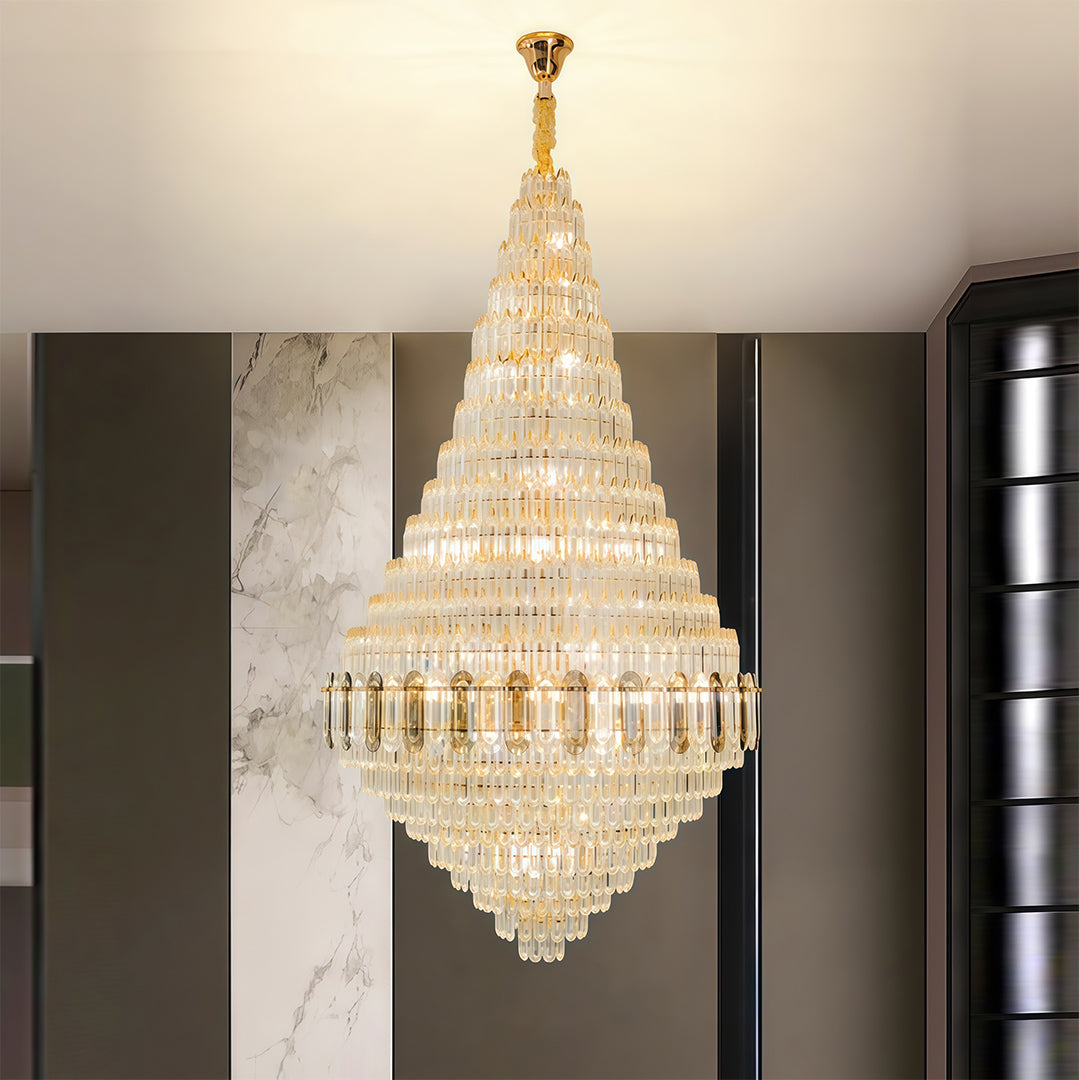 Large Gold Crystal Chandelier Luxury Art Glass Ceiling Light Adjustable