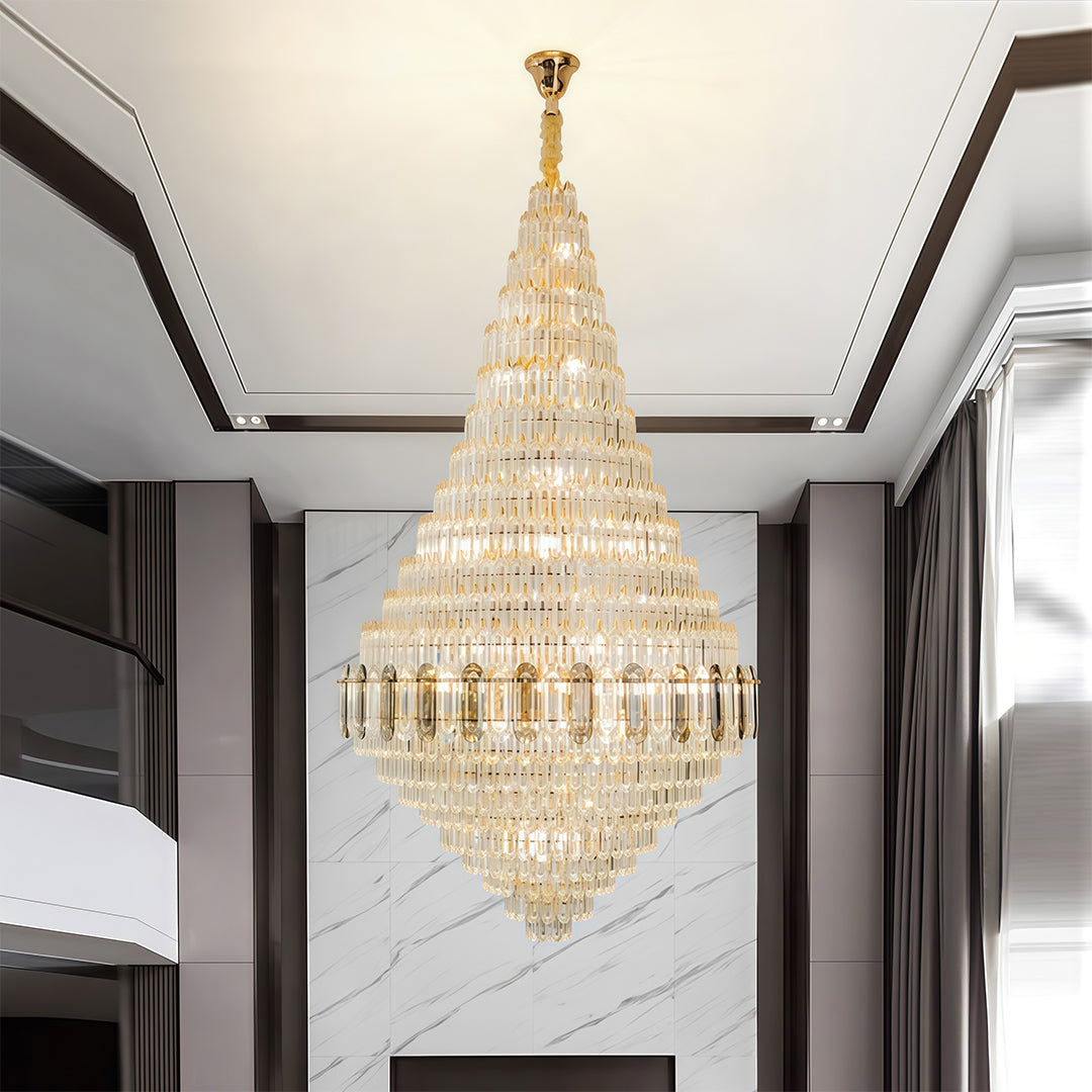 Large Gold Crystal Chandelier Luxury Art Glass Ceiling Light Adjustable