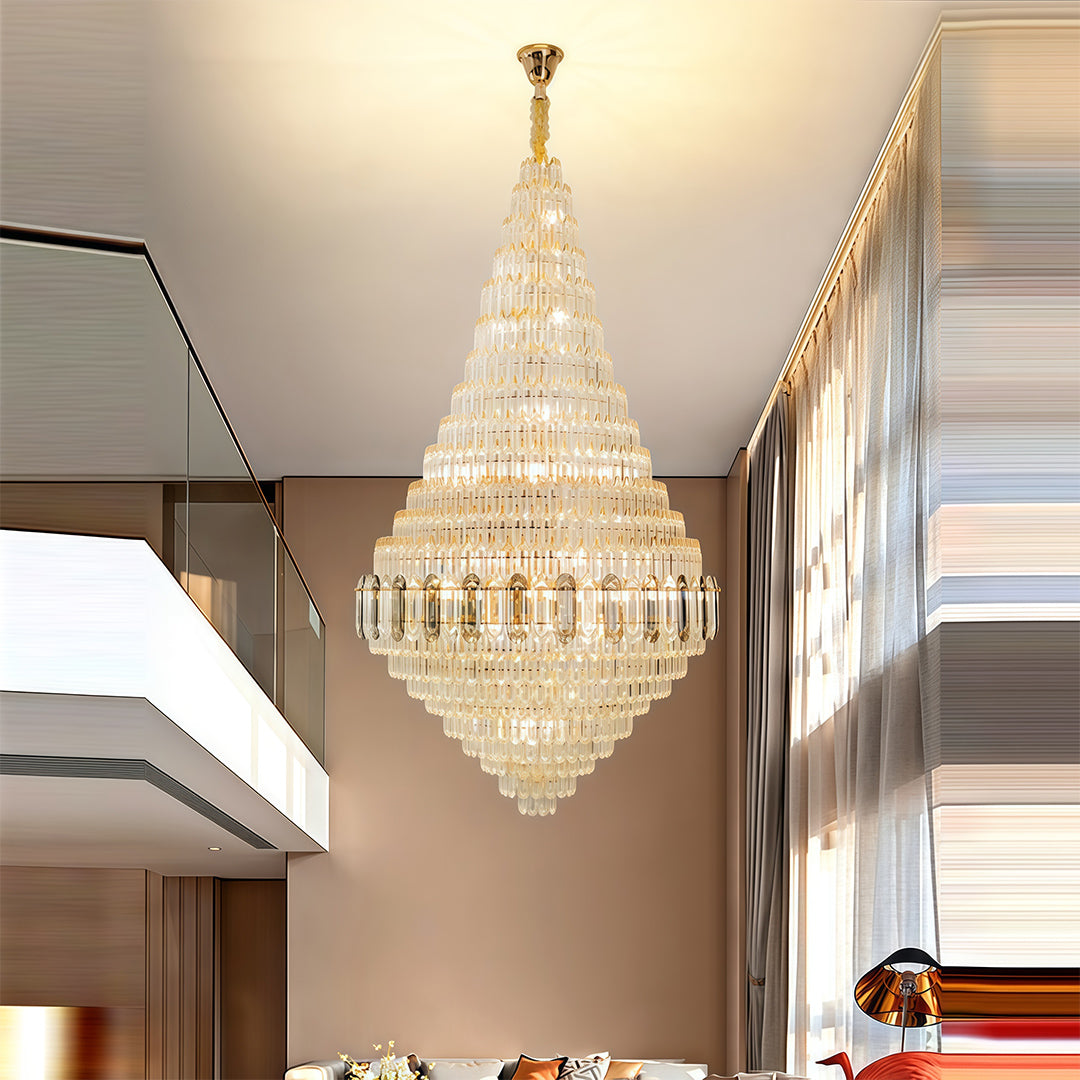 Large Gold Crystal Chandelier Luxury Art Glass Ceiling Light Adjustable