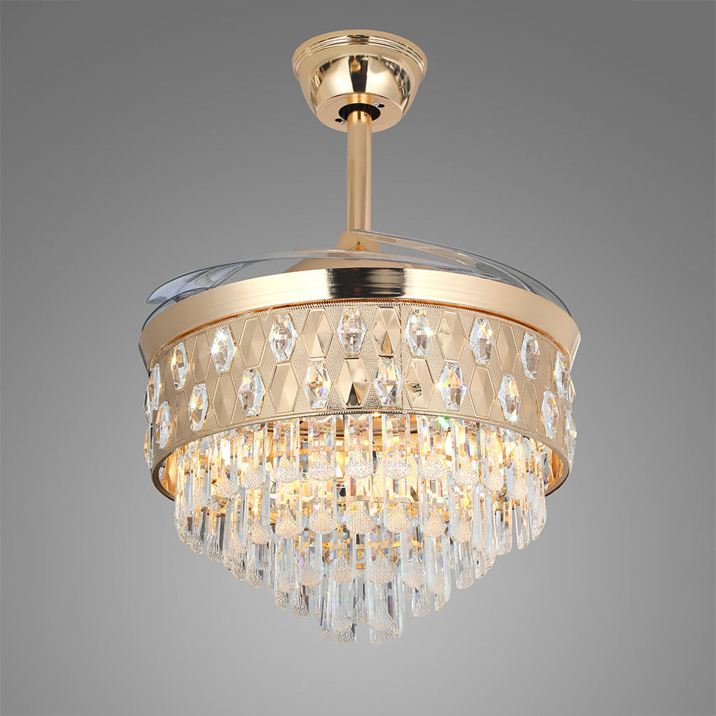 Luxury Gold Crystal Ceiling Fan with Pendant Lights
