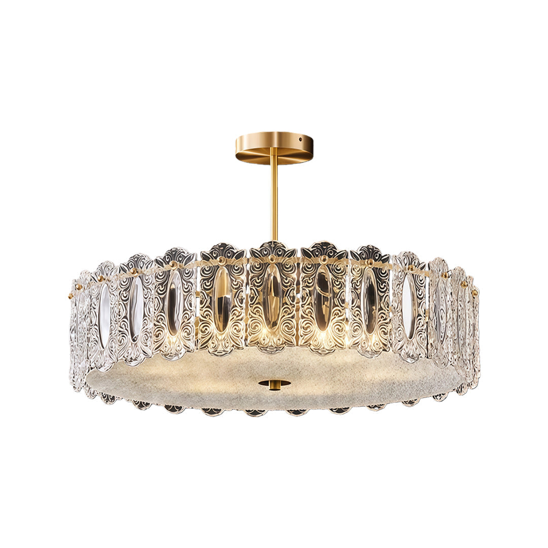 French Luxury Copper Glass Semi Flush Mount Lamp