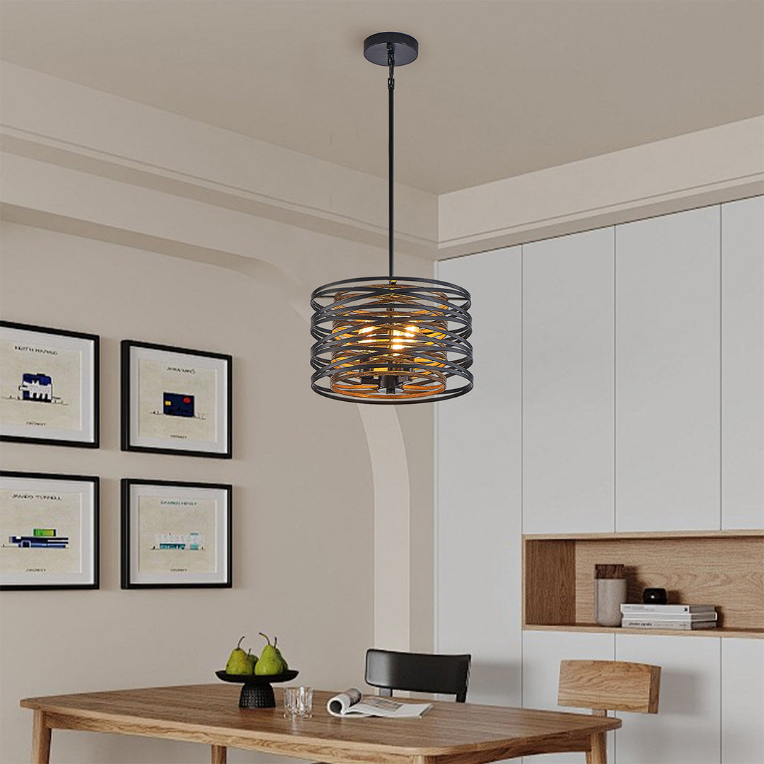 Black Drum Pendant Light - Iron Cage Cylinder Ceiling Fixture