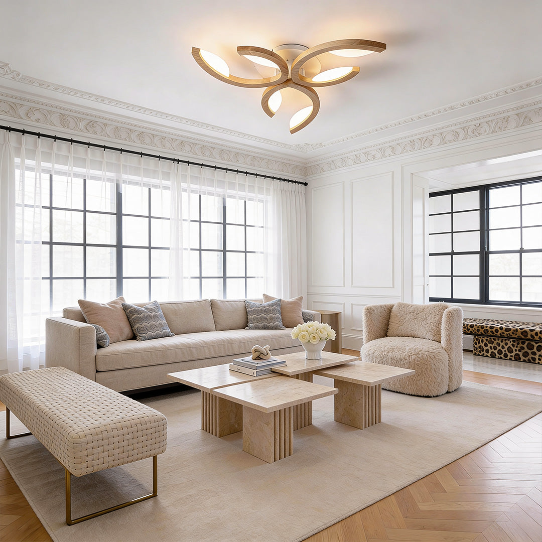 Leaf Ceiling Light - Floral Wooden Design Natural Illumination