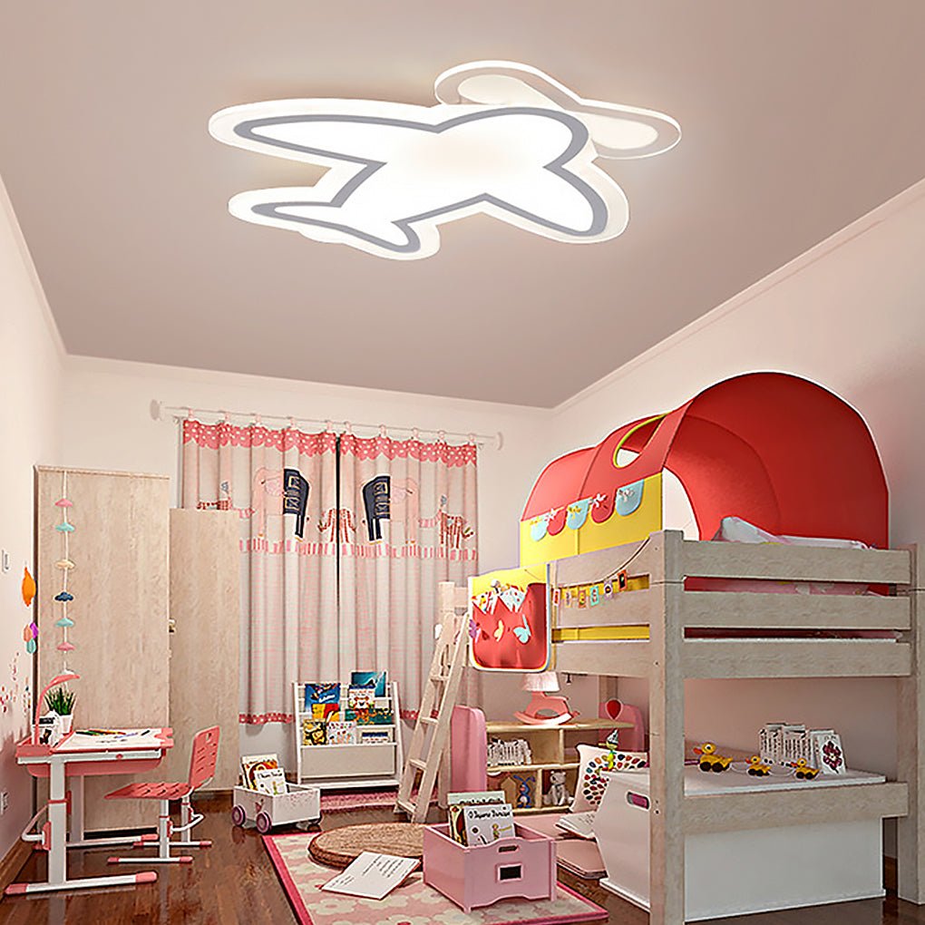 LED Aircraft Shaped Flush Mount Light – Modern White Iron Ceiling Fixture