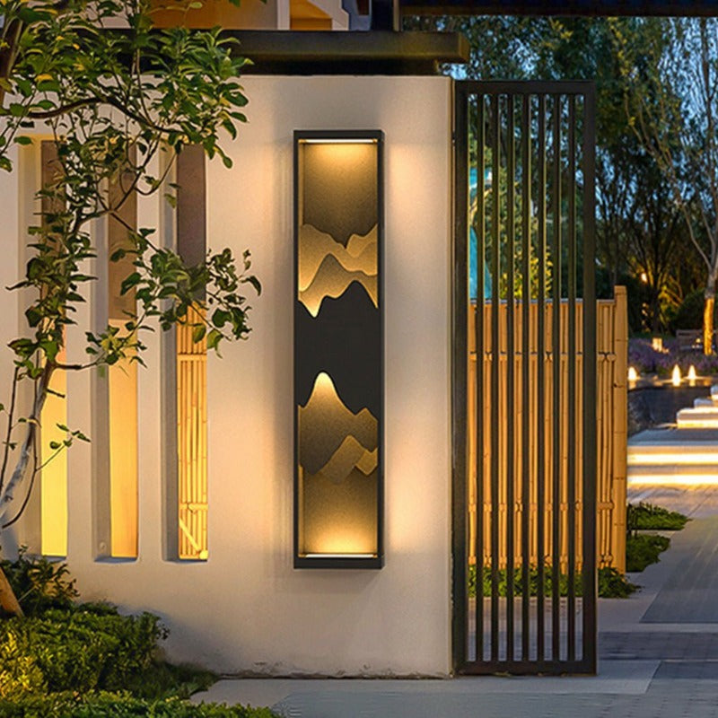 Mountain Scenery Solar Wall Lamp - Waterproof LED Up Down Lighting for Porch & Garden