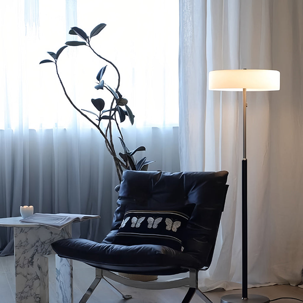 Elegant LED Drum Shade Floor Lamp - Tall Ambient Standing Light