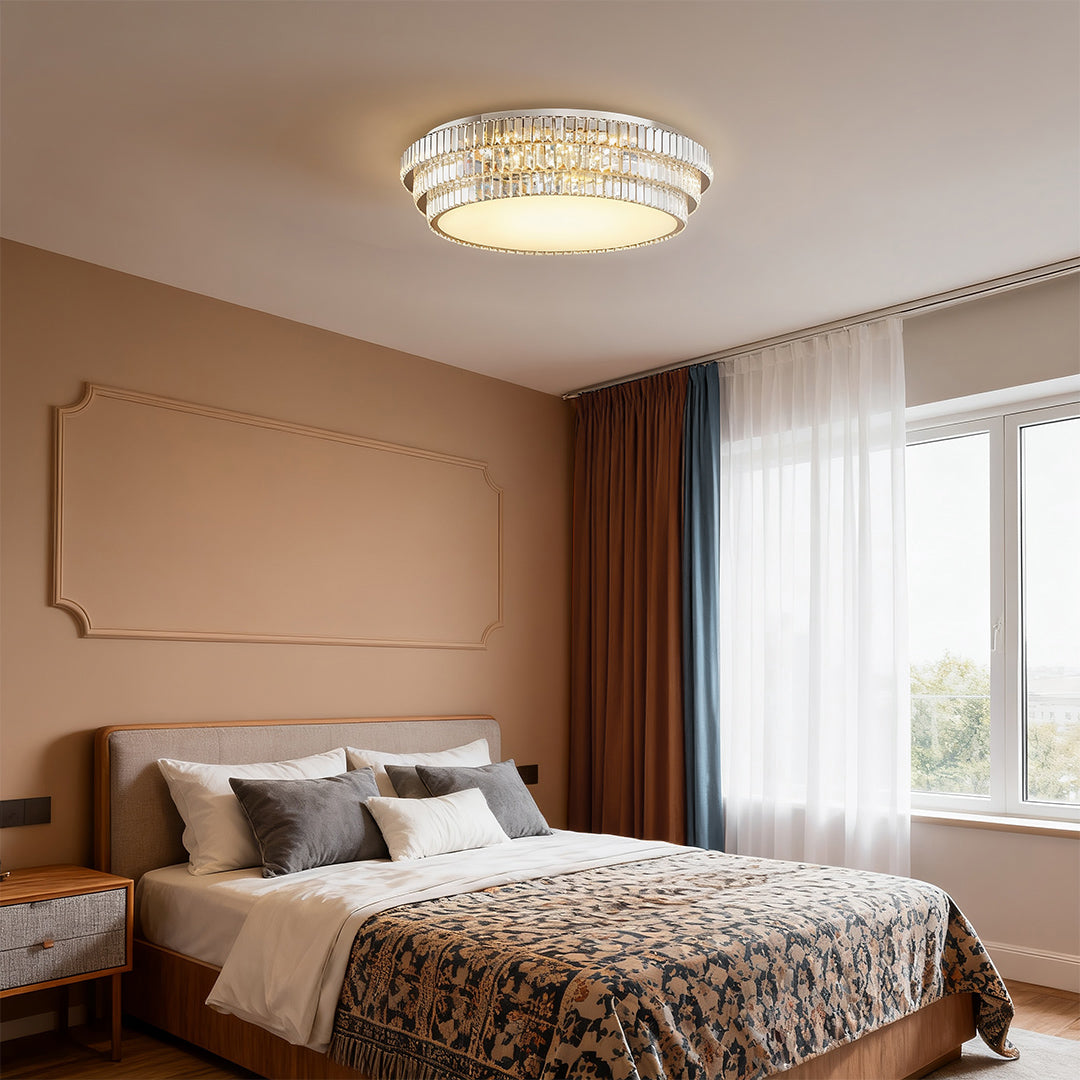 Luxury LED Flush Mount Crystal Lamp - Eye-Protecting Lighting for Home Decor