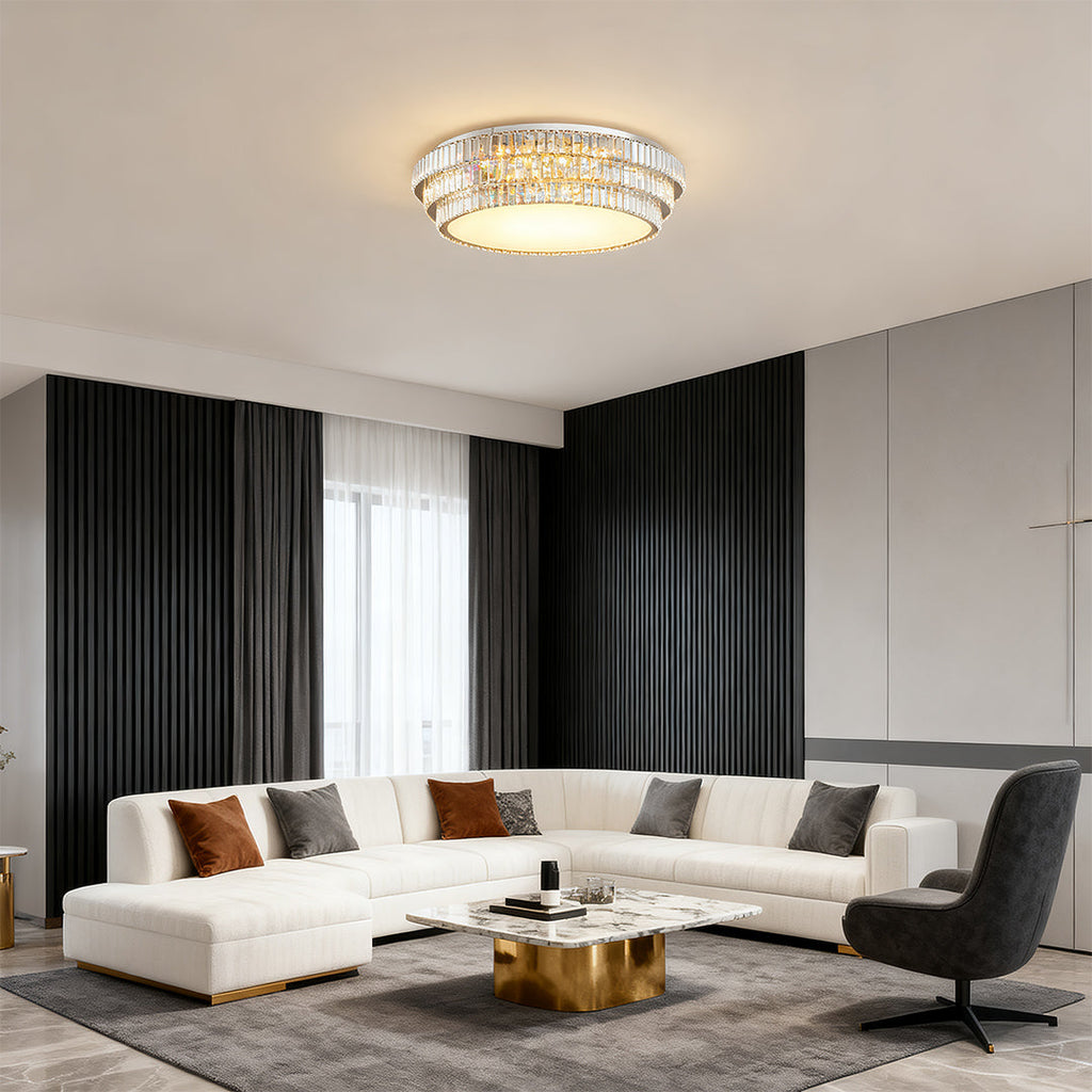 Luxury LED Flush Mount Crystal Lamp - Eye-Protecting Lighting for Home Decor