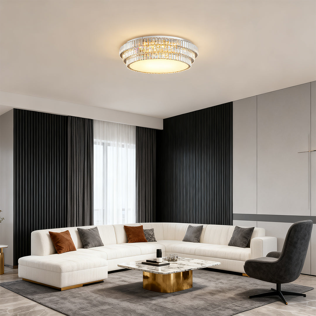 Luxury LED Flush Mount Crystal Lamp - Eye-Protecting Lighting for Home Decor