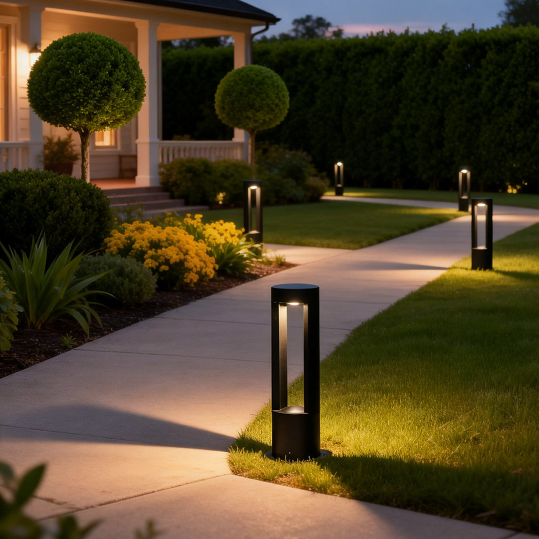 LED Outdoor Bollard Light - Black Hollow Cylindrical Fixture
