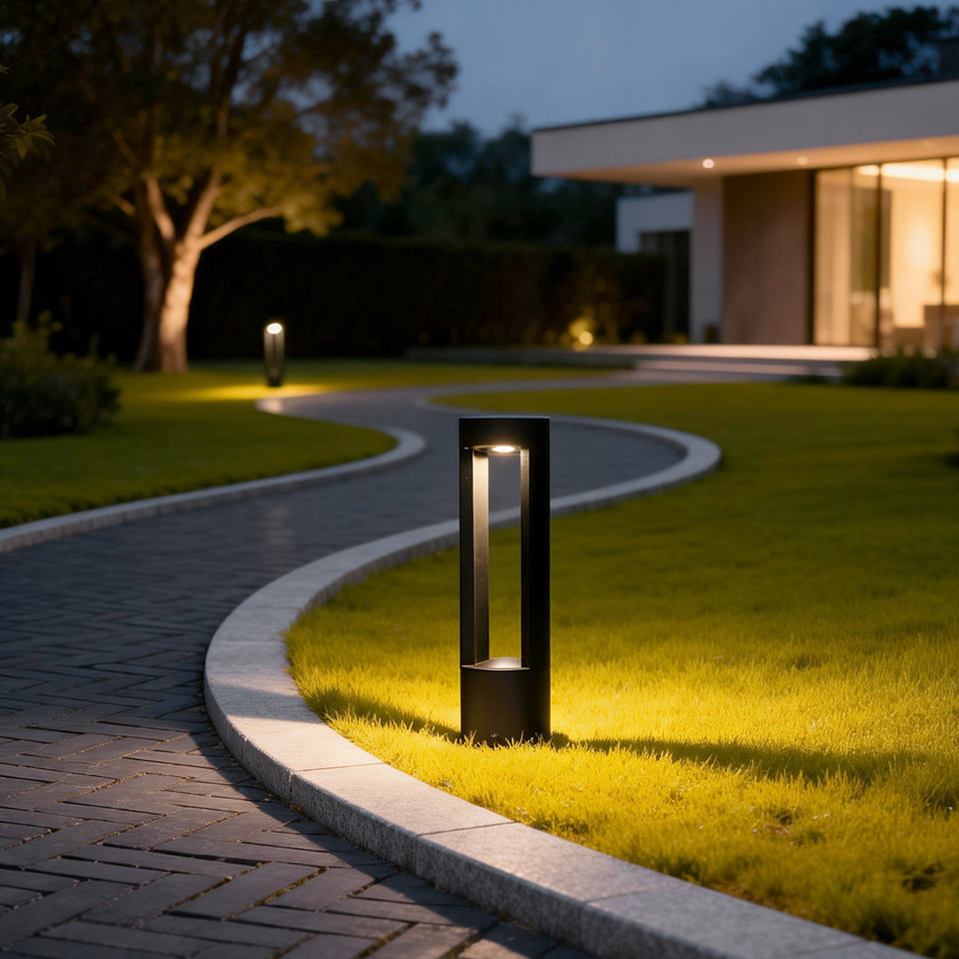 LED Outdoor Bollard Light - Black Hollow Cylindrical Fixture