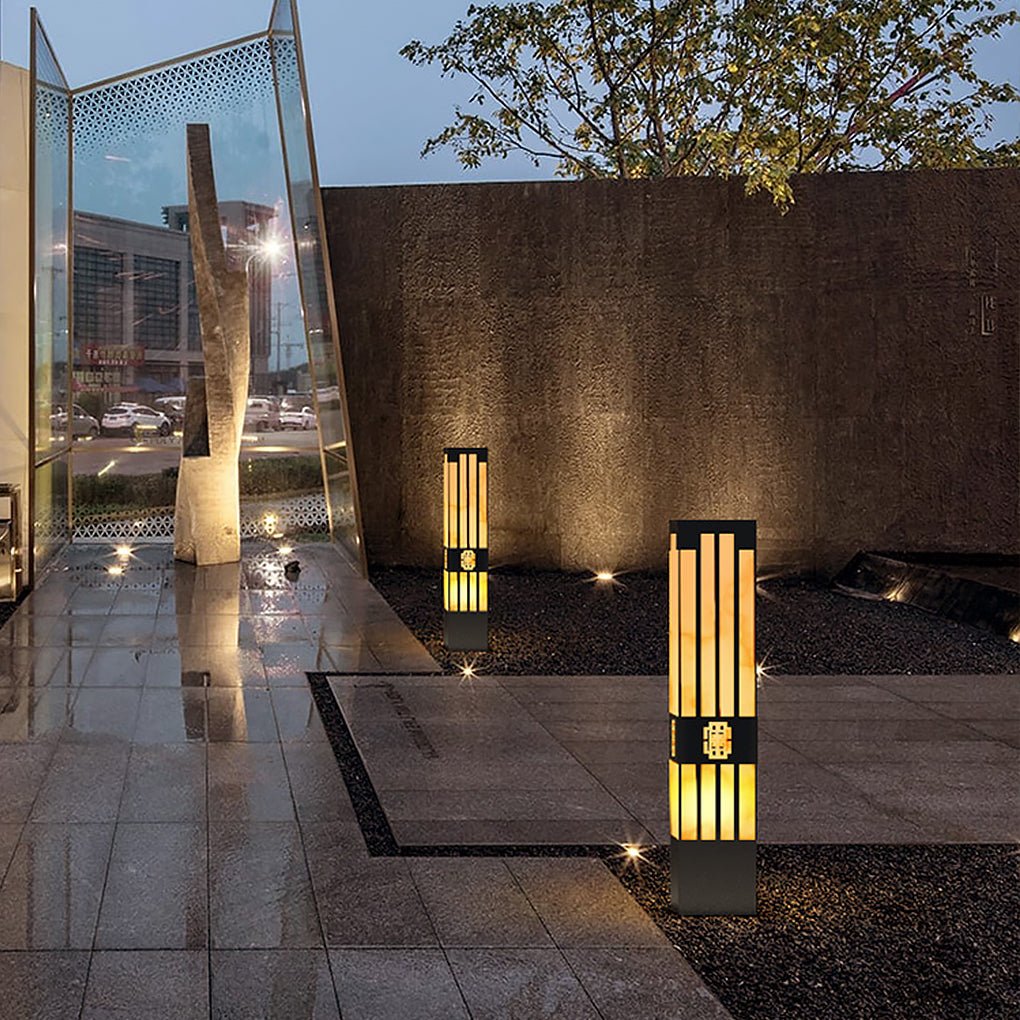 LED Marble Bollard Light - Elegant Striped-Cut Landscape Lamp