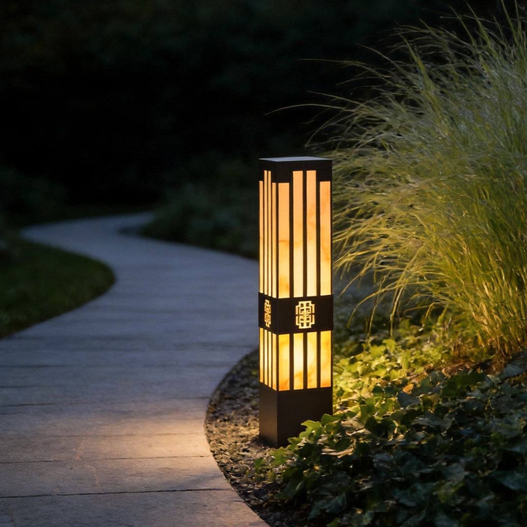 LED Marble Bollard Light - Elegant Striped-Cut Landscape Lamp