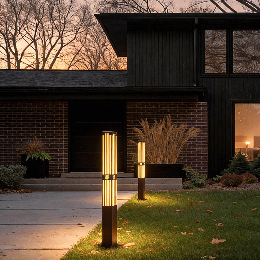 LED Marble Bollard Light - Elegant Striped-Cut Landscape Lamp