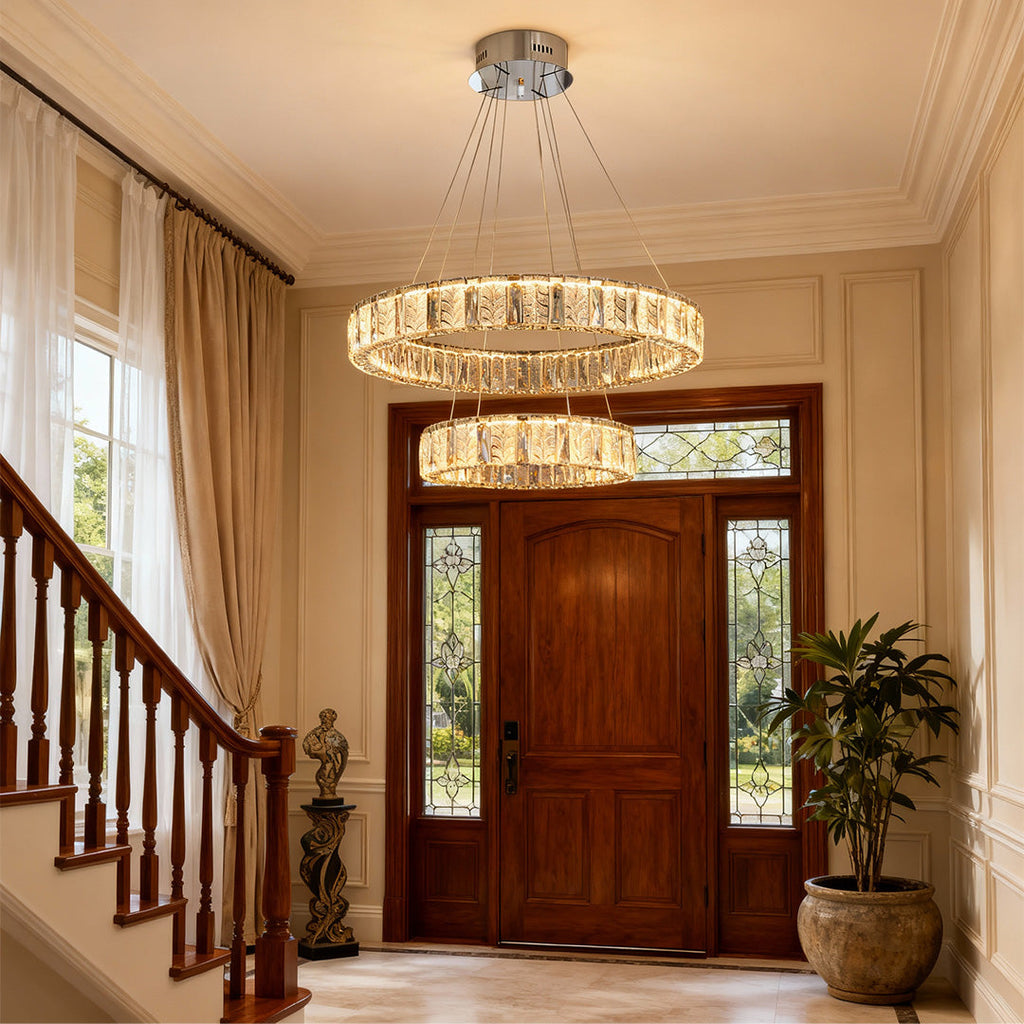 LED Ring Chandelier - Stainless Steel Crystal Ceiling Light