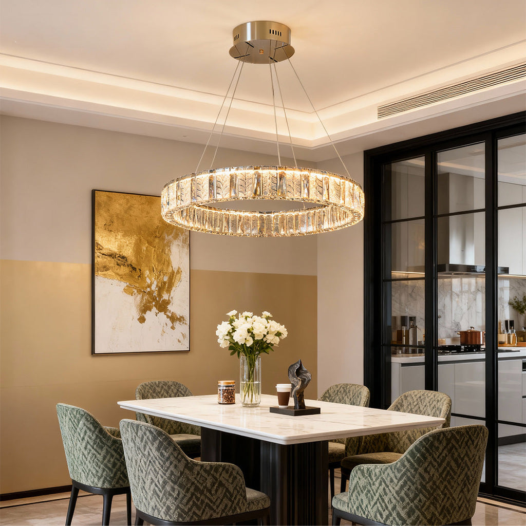 LED Ring Chandelier - Stainless Steel Crystal Ceiling Light