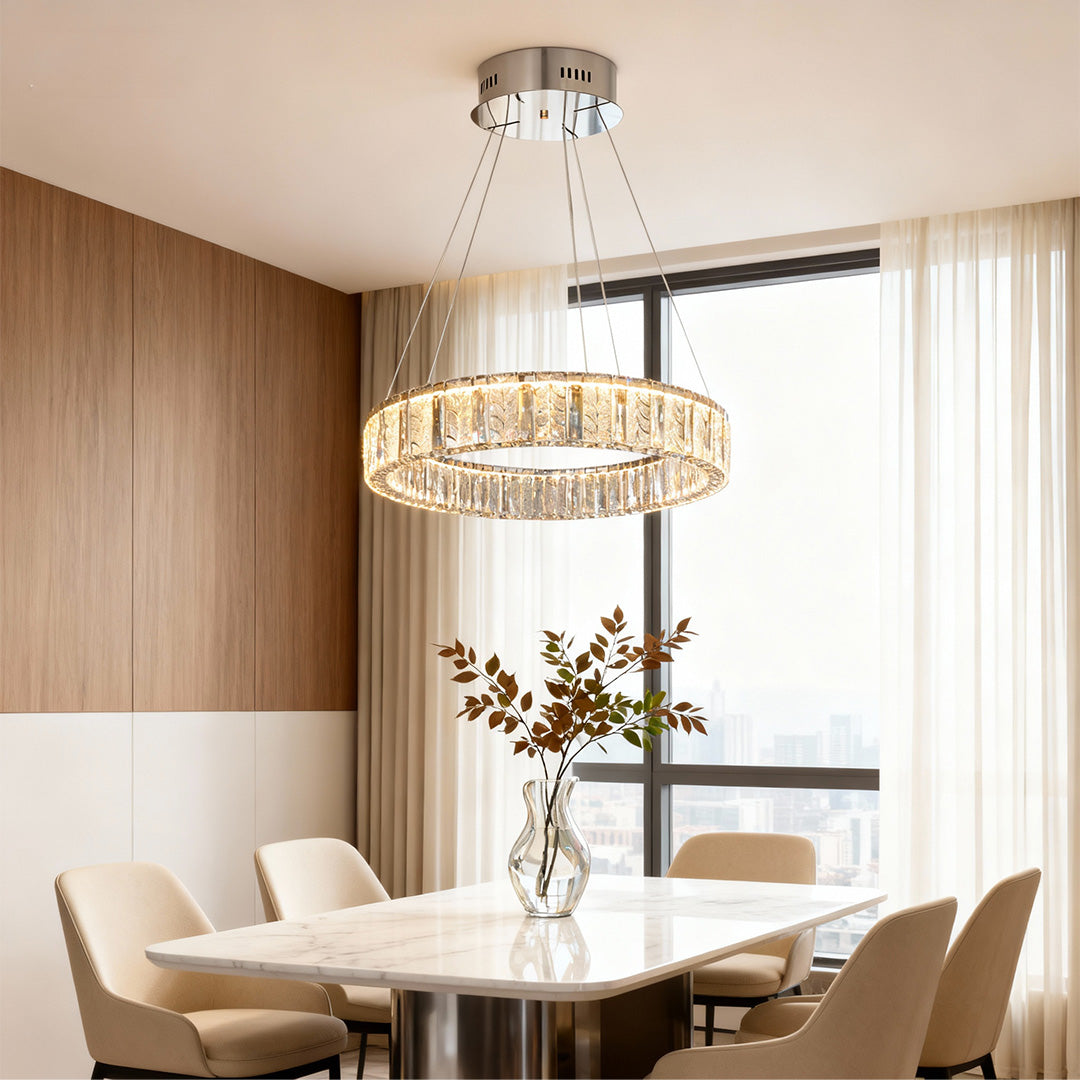 LED Ring Chandelier - Stainless Steel Crystal Ceiling Light