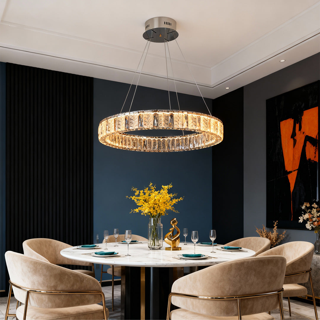 LED Ring Chandelier - Stainless Steel Crystal Ceiling Light