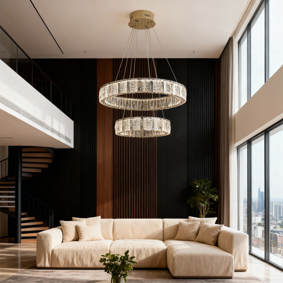 LED Ring Chandelier - Stainless Steel Crystal Ceiling Light