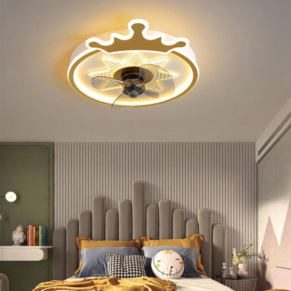 Kids Crown Ceiling Fan with Remote Control - LED Flush Mount Light
