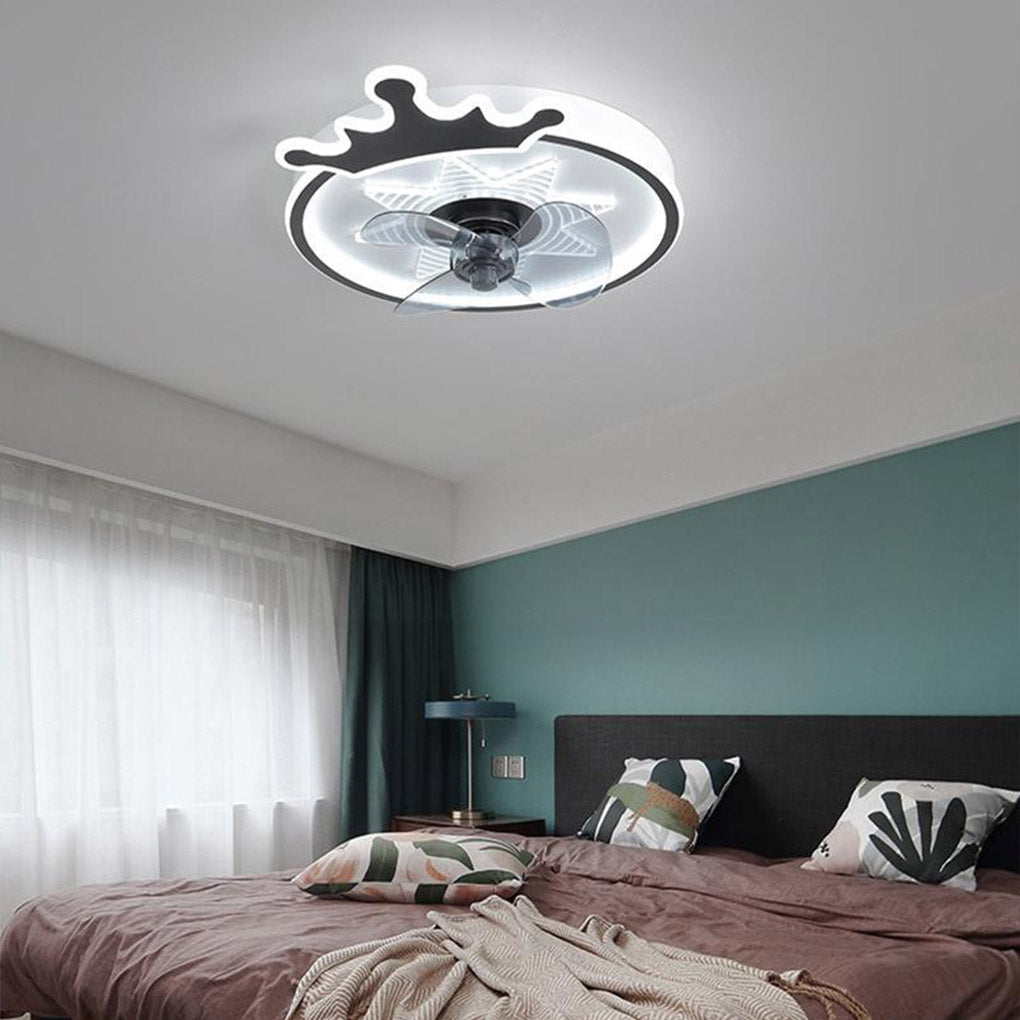 Kids Crown Ceiling Fan with Remote Control - LED Flush Mount Light