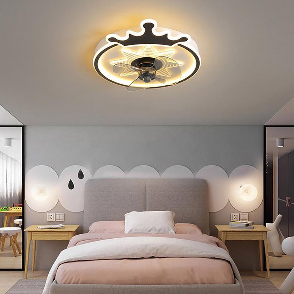 Kids Crown Ceiling Fan with Remote Control - LED Flush Mount Light