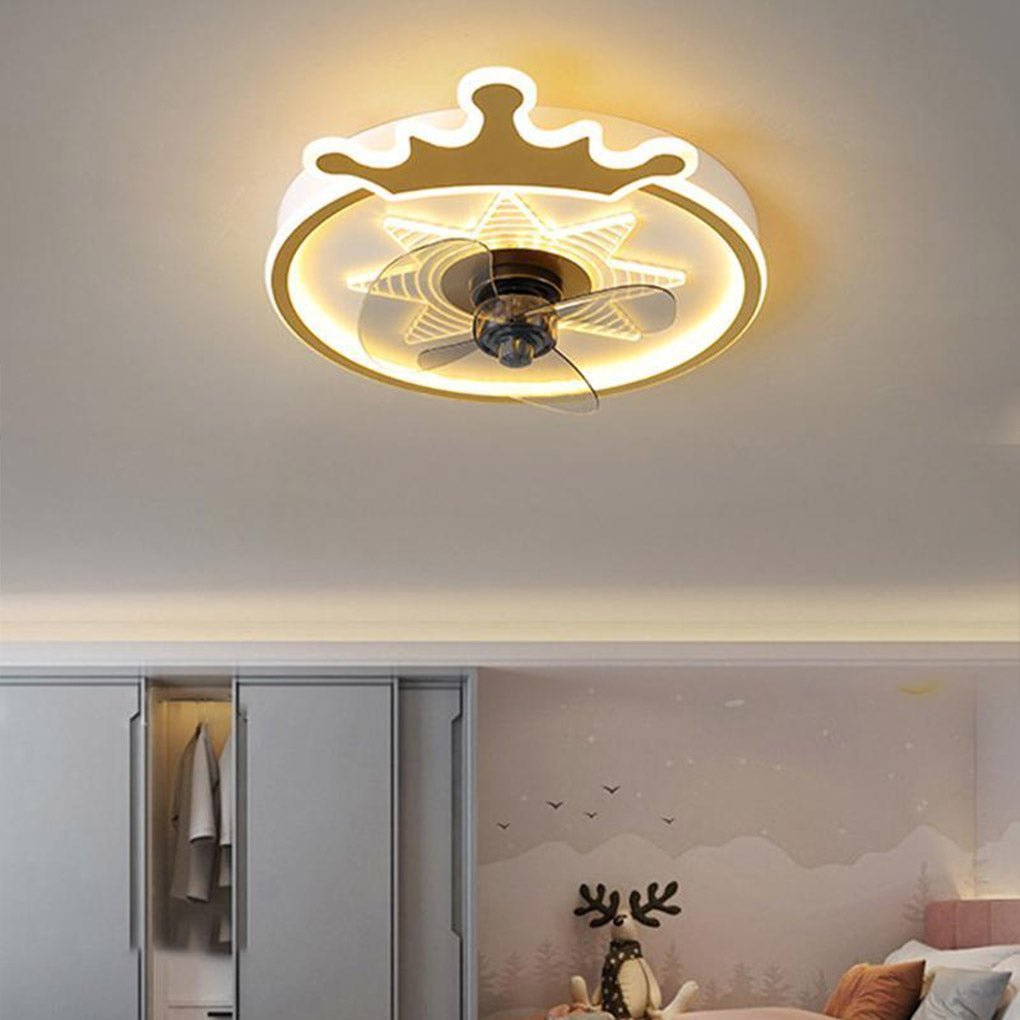 Kids Crown Ceiling Fan with Remote Control - LED Flush Mount Light