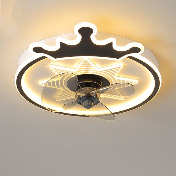 Kids Crown Ceiling Fan with Remote Control - LED Flush Mount Light