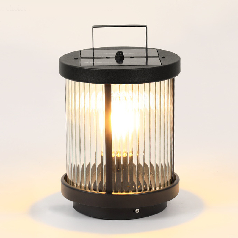 LED Solar Lanterns Outdoor Striped Glass Lamp