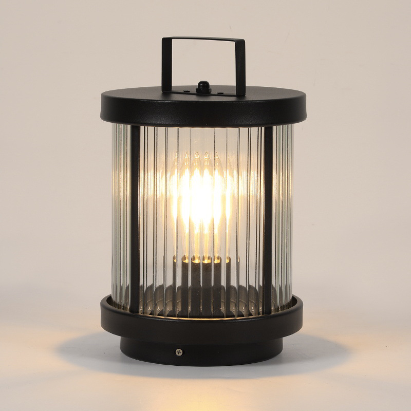 LED Solar Lanterns Outdoor Striped Glass Lamp