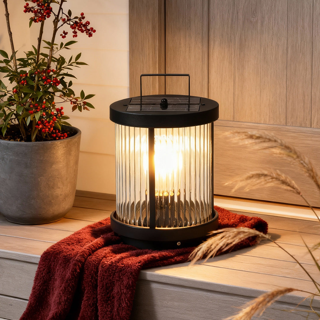 LED Solar Lanterns Outdoor Striped Glass Lamp
