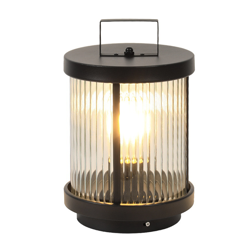LED Solar Lanterns Outdoor Striped Glass Lamp