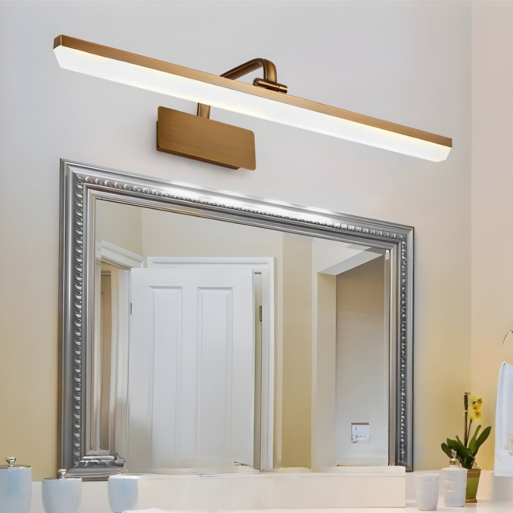 Modern Brass Curved Arm Light Bar Vanity Elegant Fixture Wall Lighting for Bathroom, Makeup, Dressing Room, Contemporary Home Décor, Stylish Illumination, LED Compatible, Adjustable, Luxury Lighting Design