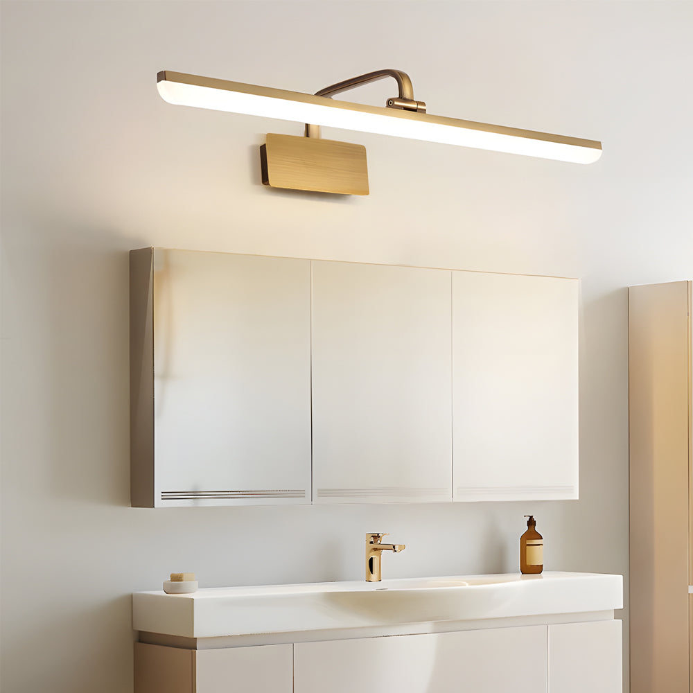Modern Brass Curved Arm Light Bar Vanity Elegant Fixture Wall Lighting for Bathroom, Makeup, Dressing Room, Contemporary Home Décor, Stylish Illumination, LED Compatible, Adjustable, Luxury Lighting Design