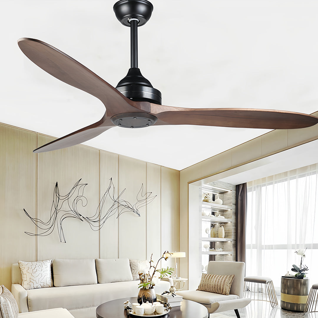 Wooden Ceiling Fan with Light - Quiet DC Motor Flush Mount Fandelier