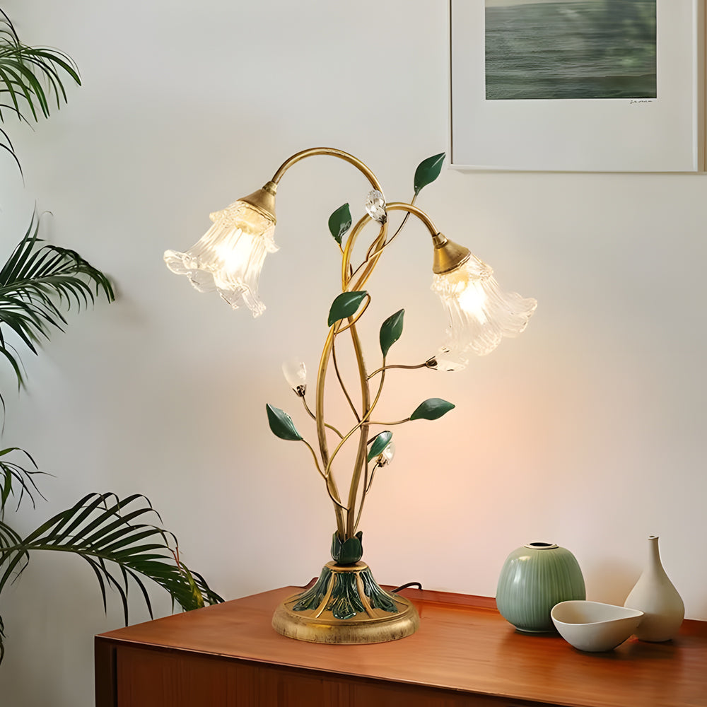 Lily Table Lamp with Dual Lights and Leaf Ornaments - Stylish Floral Lighting for Home Décor