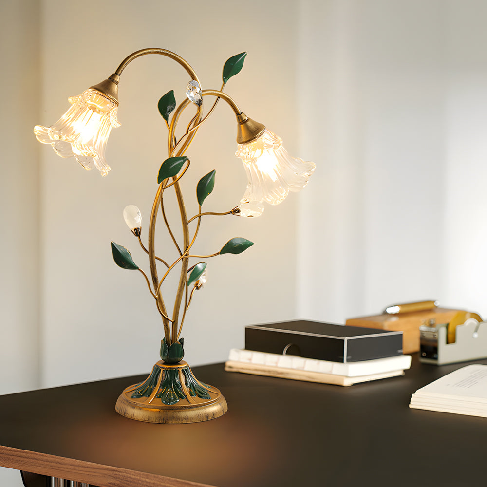 Lily Table Lamp with Dual Lights and Leaf Ornaments - Stylish Floral Lighting for Home Décor