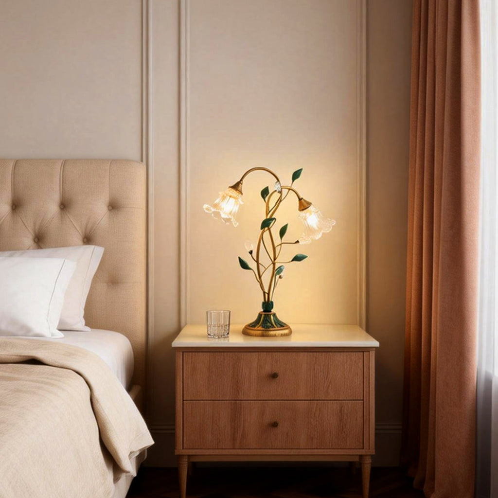 Lily Table Lamp with Dual Lights and Leaf Ornaments - Stylish Floral Lighting for Home Décor