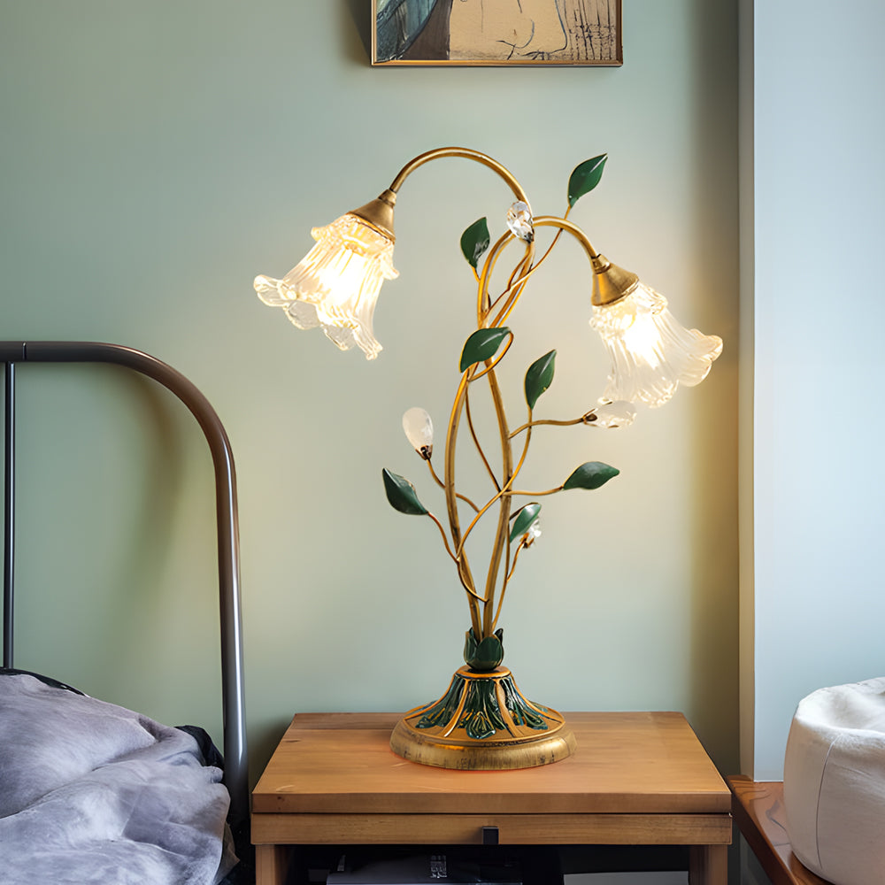 Lily Table Lamp with Dual Lights and Leaf Ornaments - Stylish Floral Lighting for Home Décor