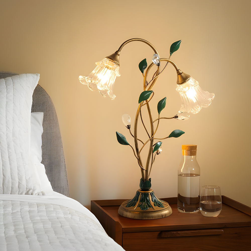 Lily Table Lamp with Dual Lights and Leaf Ornaments - Stylish Floral Lighting for Home Décor