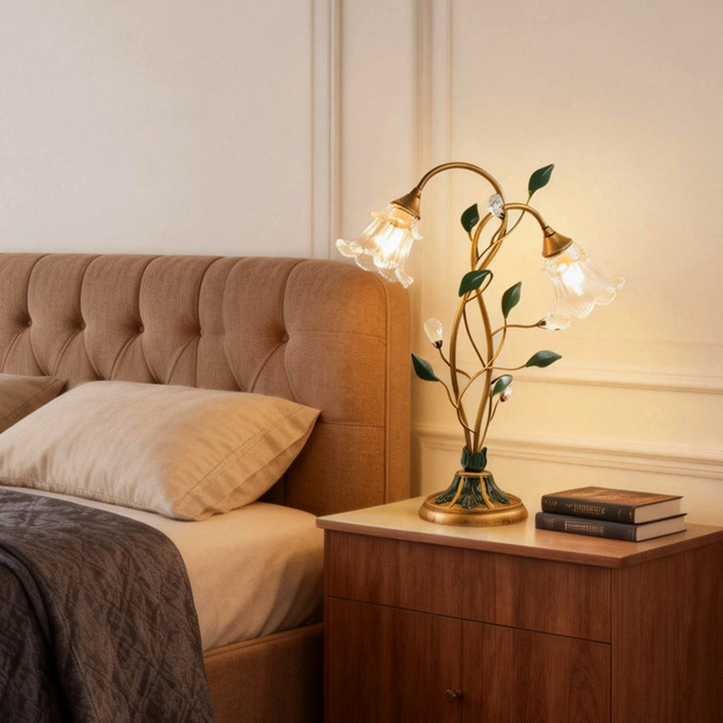 Lily Table Lamp with Dual Lights and Leaf Ornaments - Stylish Floral Lighting for Home Décor