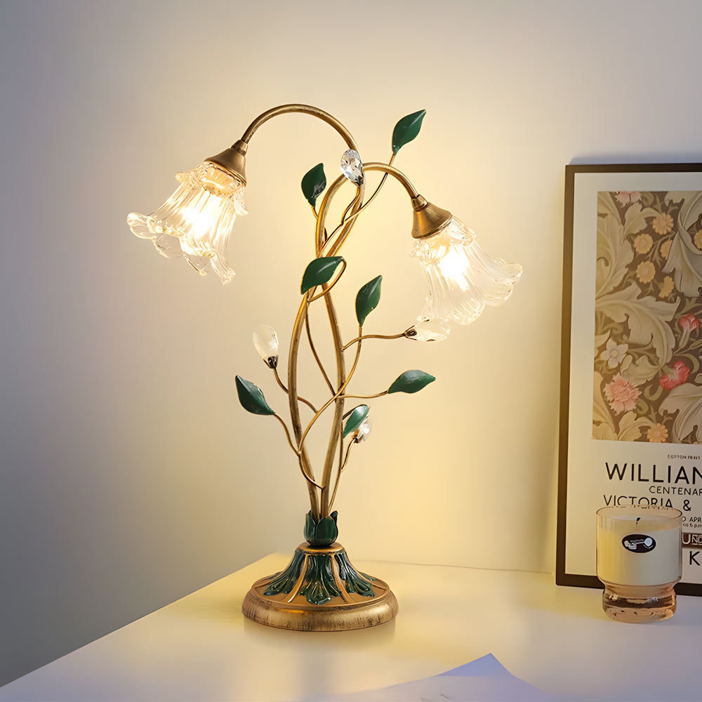 Lily Table Lamp with Dual Lights and Leaf Ornaments - Stylish Floral Lighting for Home Décor
