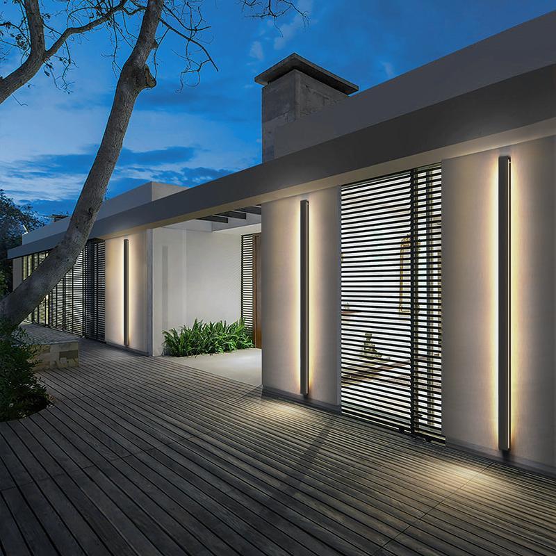 Modern Linear Outdoor Wall Sconce LED Black Lamp Minimalist Design