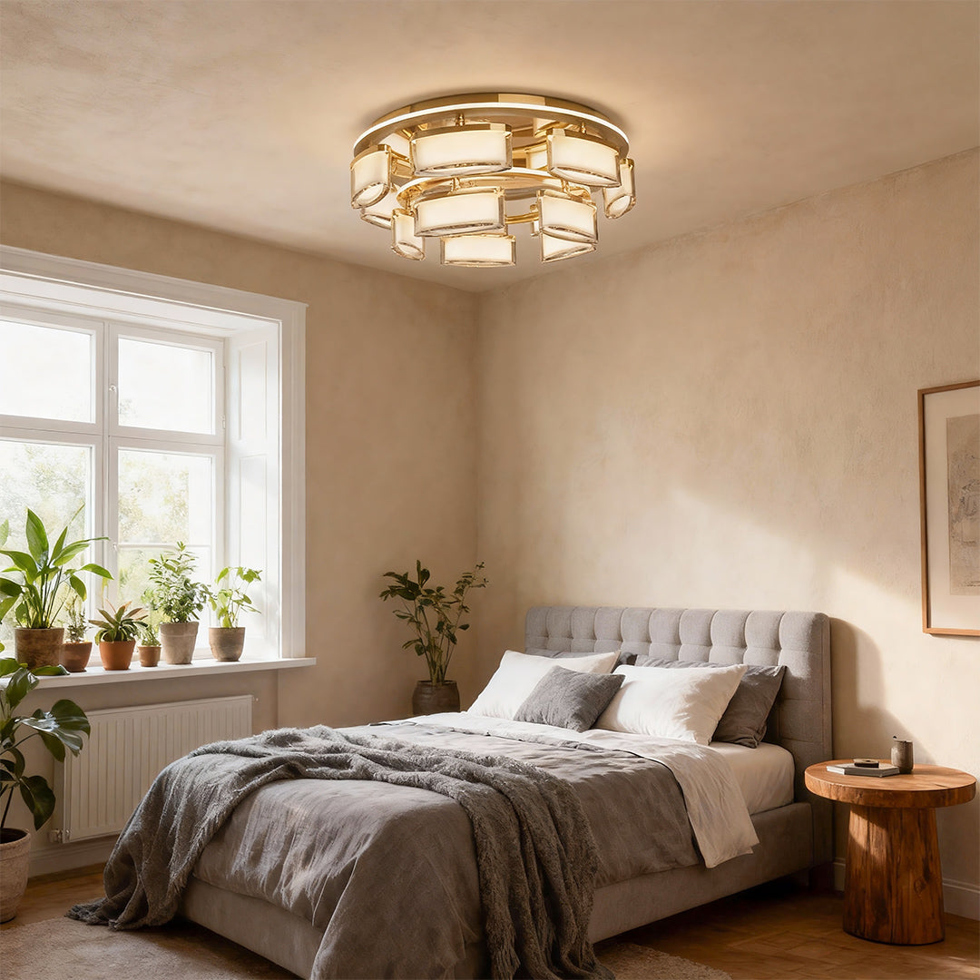 Modern Copper Crystal Flush Mount Light Fixture